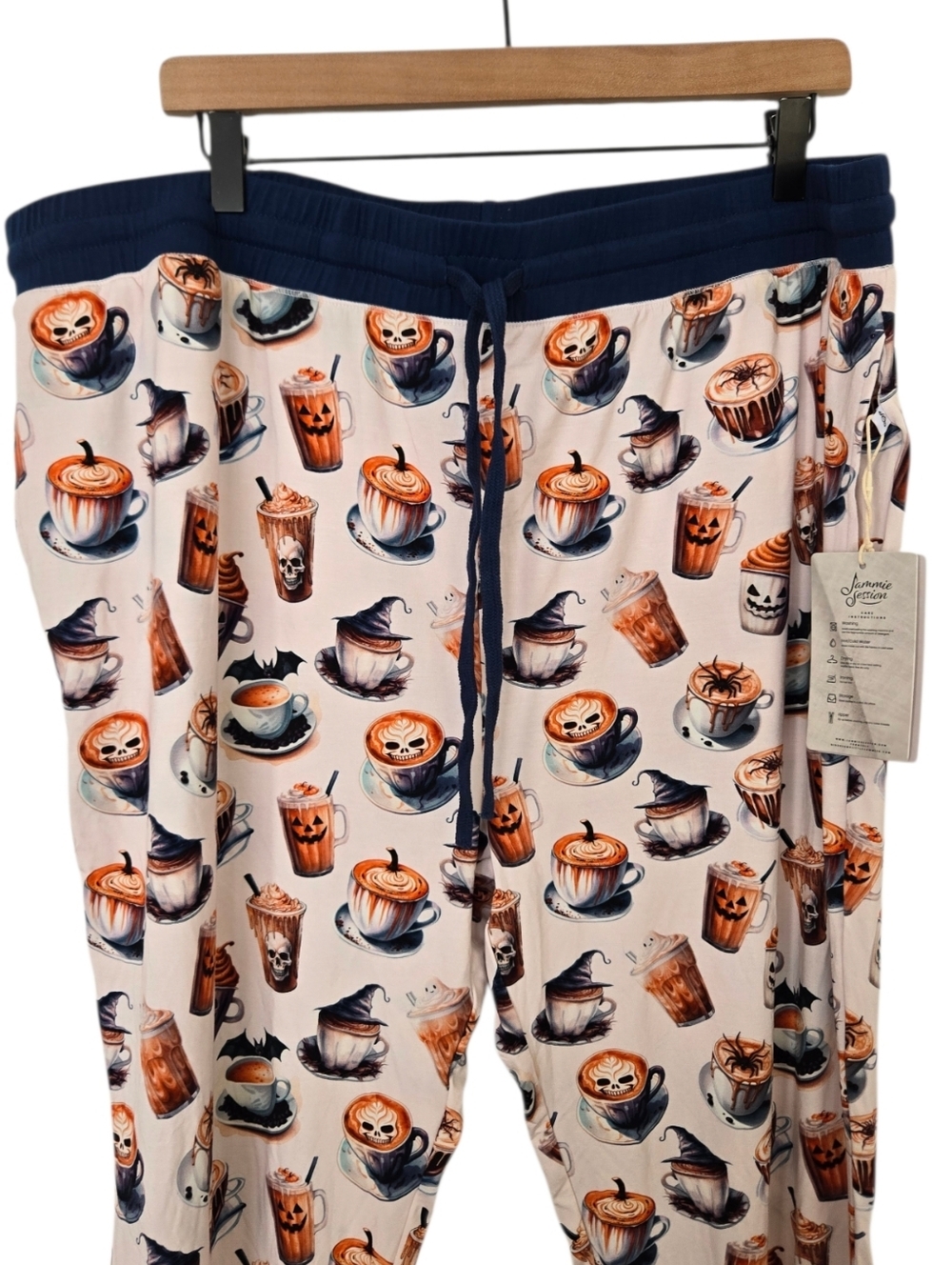 NWT Halloween Coffee & Pumpkin Print Lounge Pants - Pink & Navy Size Xxl - Picture 2 of 5